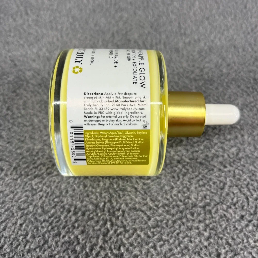 Truly Pineapple Glow Face Serum 3.4 oz Yellow Niacinamide Brighten Exfoliate